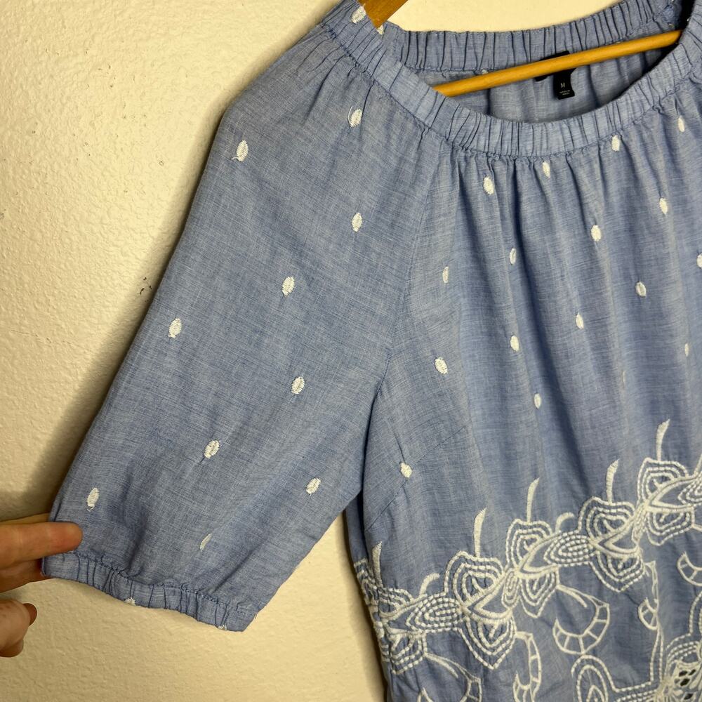 Talbots Light Blue Off Shoulder Embroidered Eyelet Top Medium - Picture 3 of 9